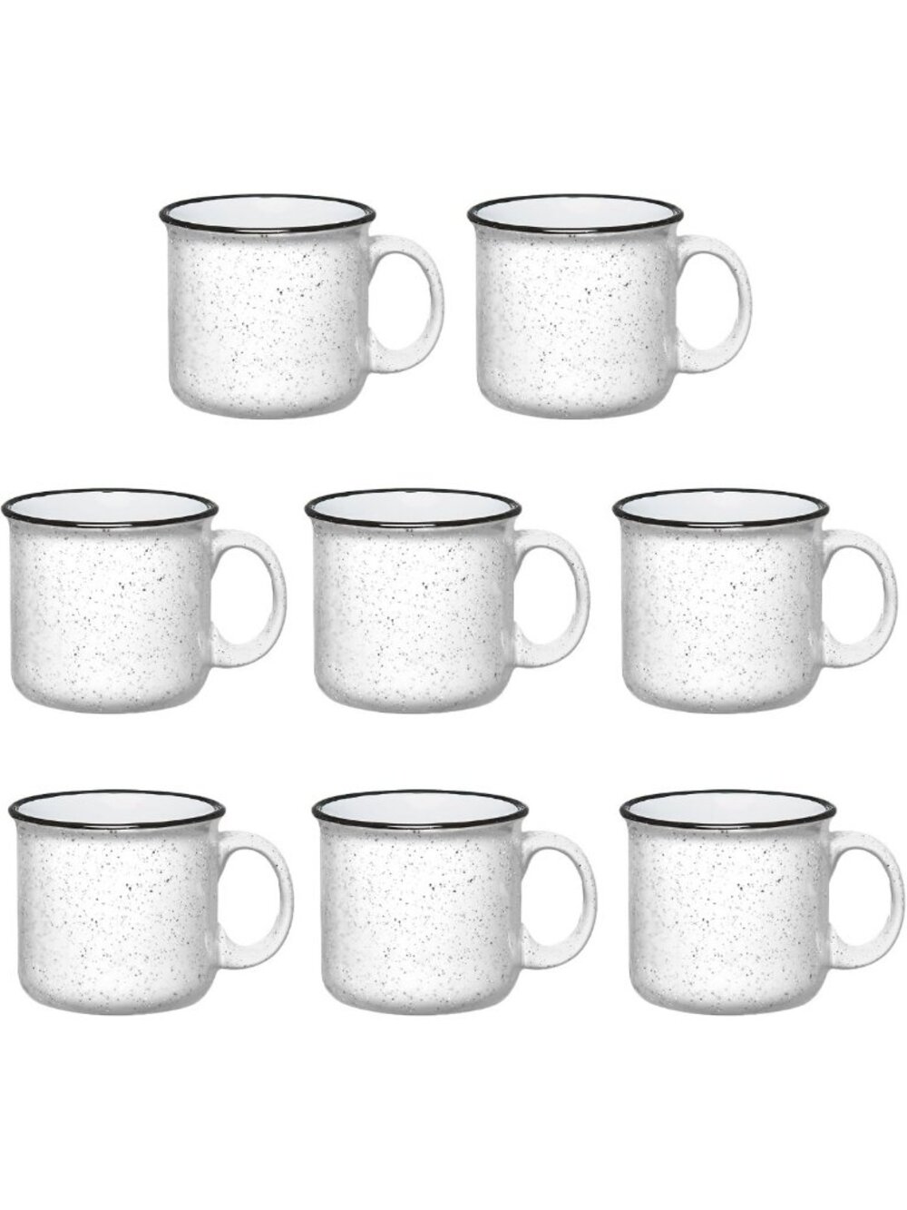 Set of 8 White Ceramic Campfire Mugs - 15 Oz Coffee & Tea Cups for Home, Travel